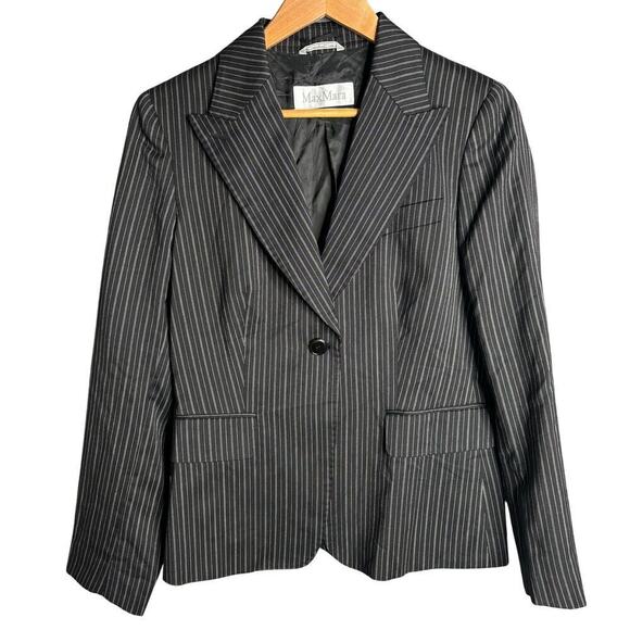 MaxMara Jackets & Blazers - Max Mara Striped Wool Blend Blazer Black Size 10